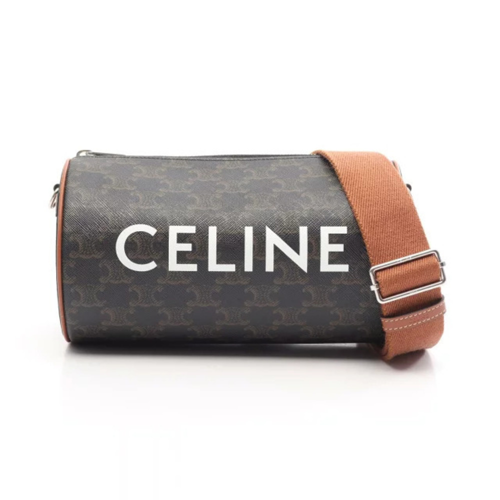 Celine Triomphe Shoulder Bag Canvas Leather Black Brown